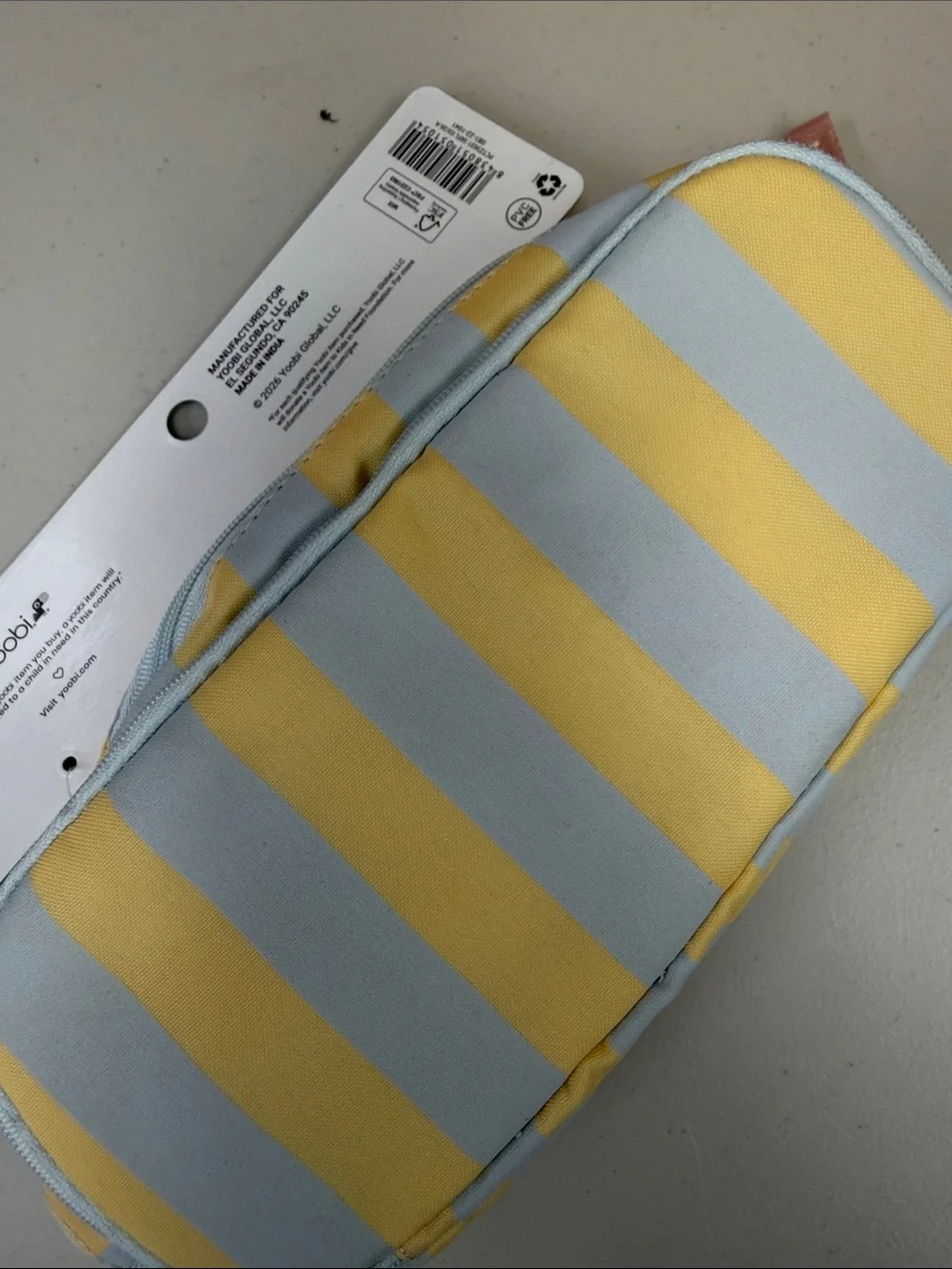 Yoobi Yellow, Light Blue & Pink Heart Striped Pencil Case multiple pockets uses